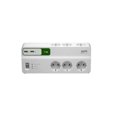 APC PM6U-GR Essential SurgeArrest 6 csatlakozóval és 5V 2.4A 2 portos USB töltővel 230V